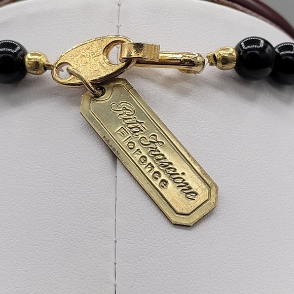 Rita Frascione Florence Signed Womens Black Bead Necklace Gold Tone Metal 16 in - Picture 6 of 7